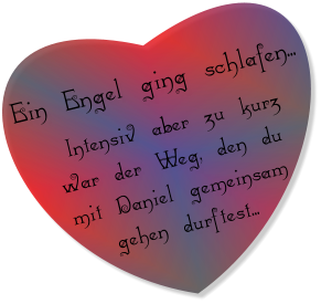 Ein Engel ging schlafen...   Intensiv aber zu kurz war der Weg, den du  mit Daniel gemeinsam  gehen durftest...